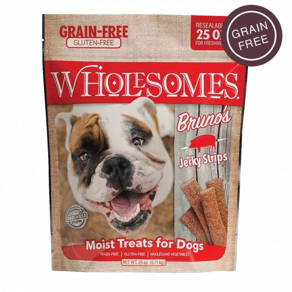 Wholesomes Bruno's Jerky Strips Grain-Free Pork Dog Treats, 25 oz.
