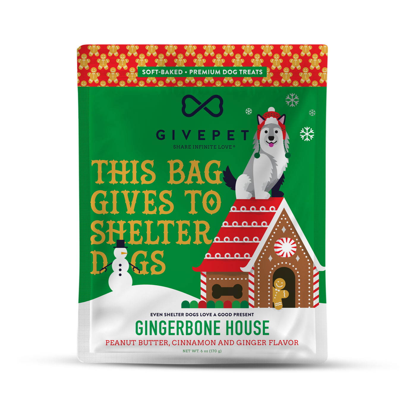 GivePet Gingerbone House Soft Holiday Dog Treats, 6 oz.