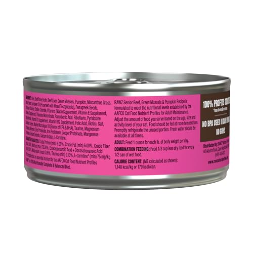 Rawz Natural Premium Pate Beef & Green Mussels Senior Wet Cat Food, 5.5 oz.