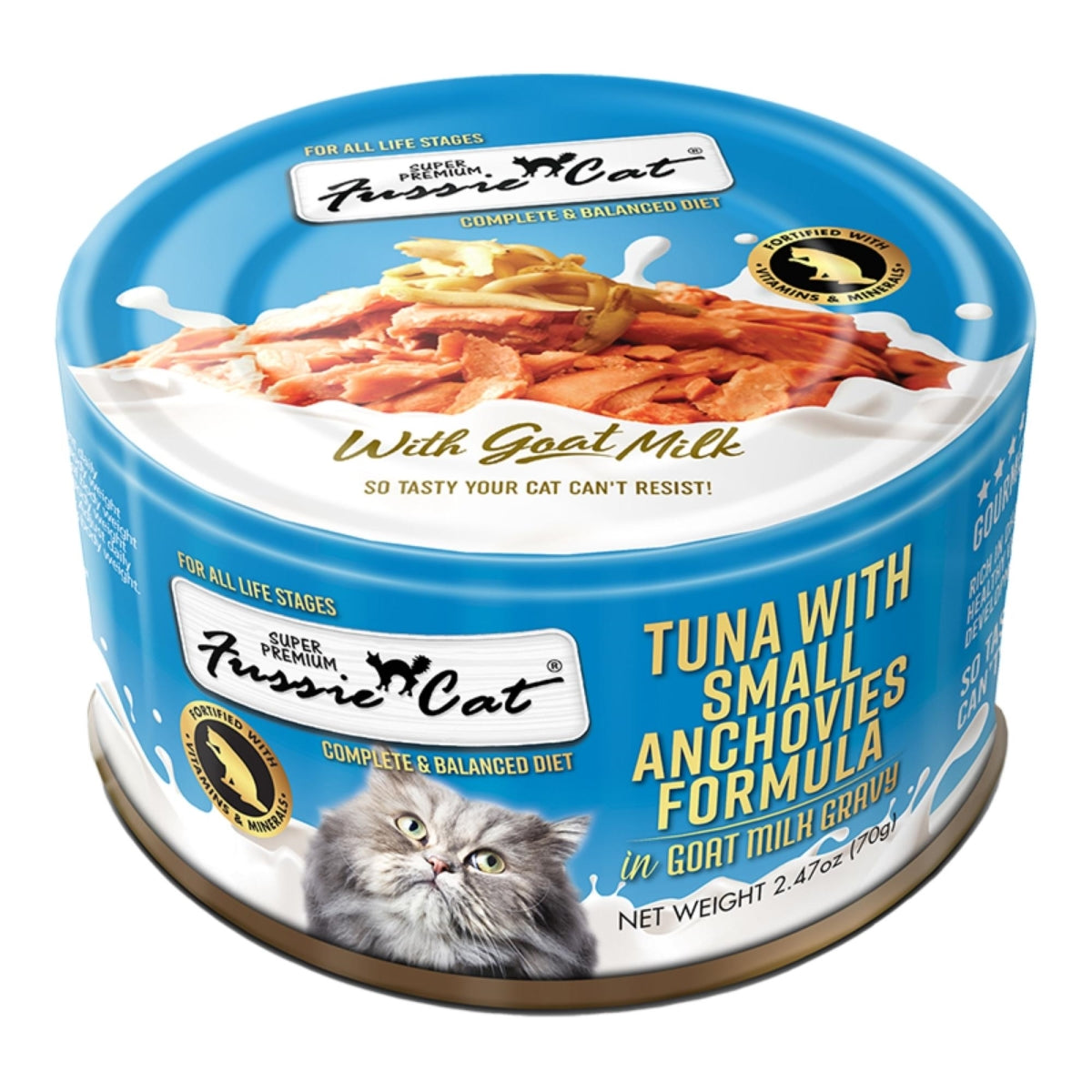 Fussie Cat Premium Tuna with Anchovies in Goat Milk Gravy Canned Cat Food, 2.5 oz.