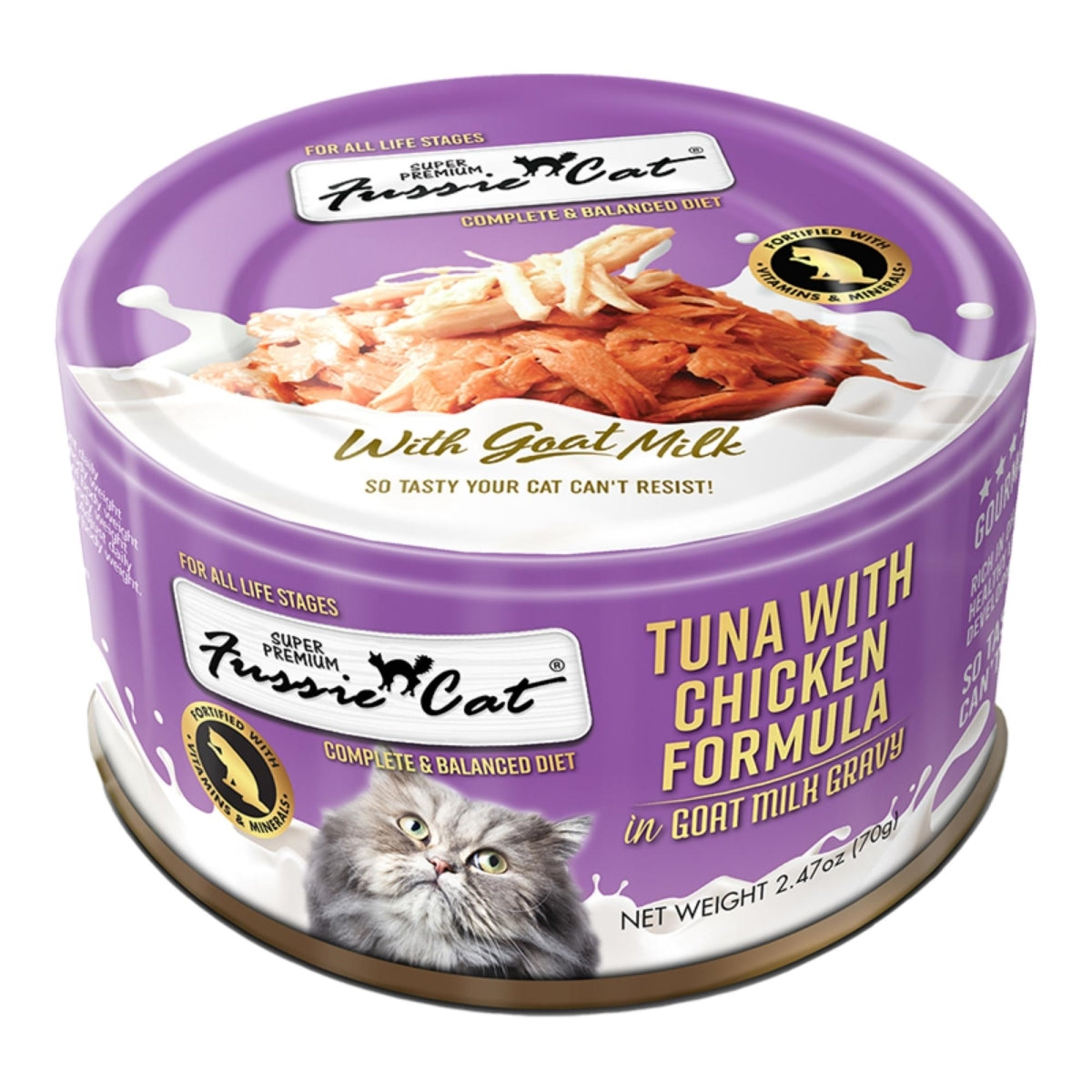 Fussie Cat Tuna & Chicken in Goat Milk Gravy Canned Cat Food, 2.5 oz.