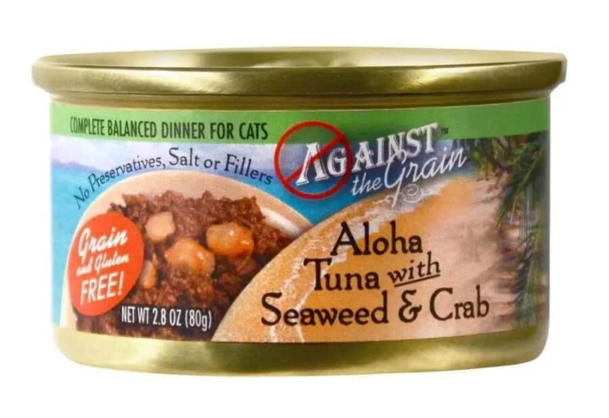 Against The Grain Aloha Tuna with Seaweed & Crab Wet Cat Food, 2.8 oz.