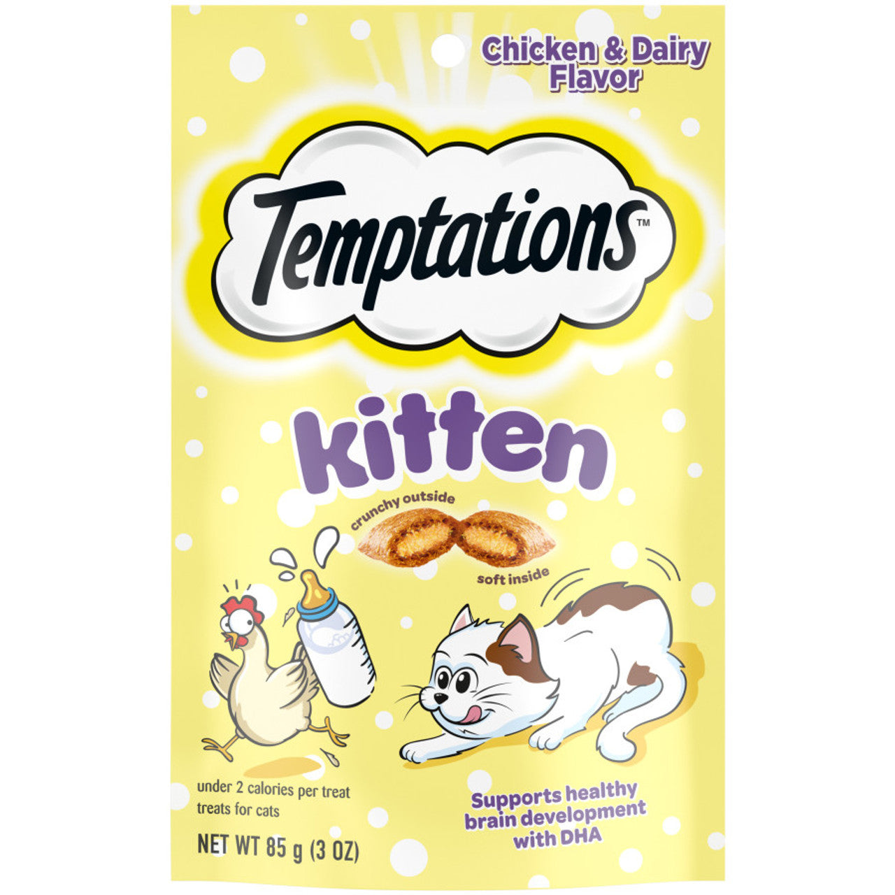 Temptations Crunchy & Soft Chicken & Dairy Flavor Kitten Treats, 3 oz.