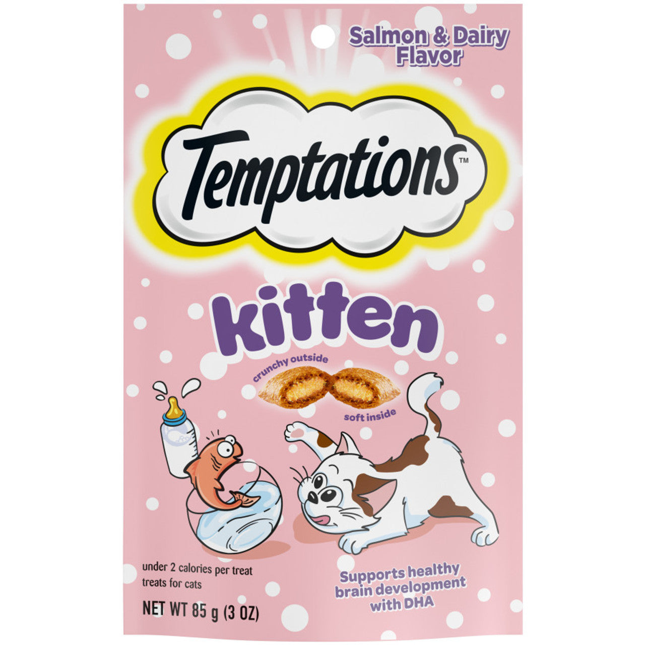 Temptations Salmon And Dairy Flavor Crunchy And Soft Kitten Treats, 3 oz