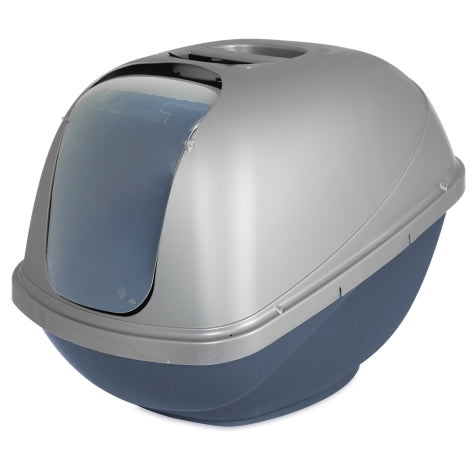 Petmate Basic Hooded Enclosed Cat Litter Pan with Door, Large (Blue/Silver)