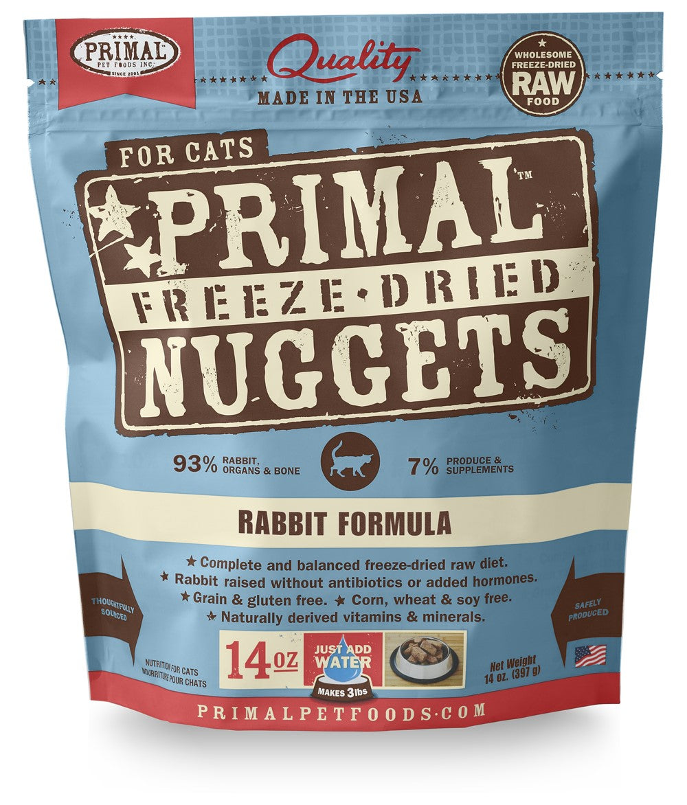 Primal Rabbit Formula Freeze-Dried Cat Food Nuggets, 14 oz.