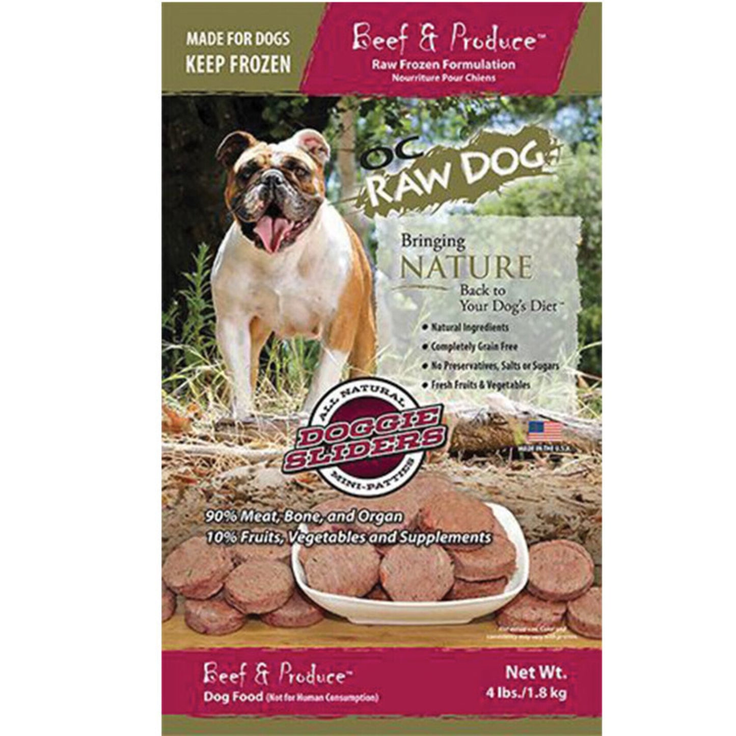 OC Raw Beef & Produce Mini Sliders Frozen Dog Food, 4 lbs.