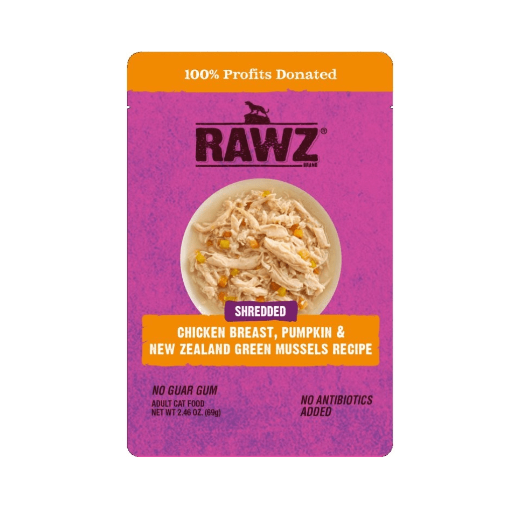 Rawz Shredded Chicken Breast, Pumpkin & Mussels Wet Cat Food Pouch, 2.4 oz.