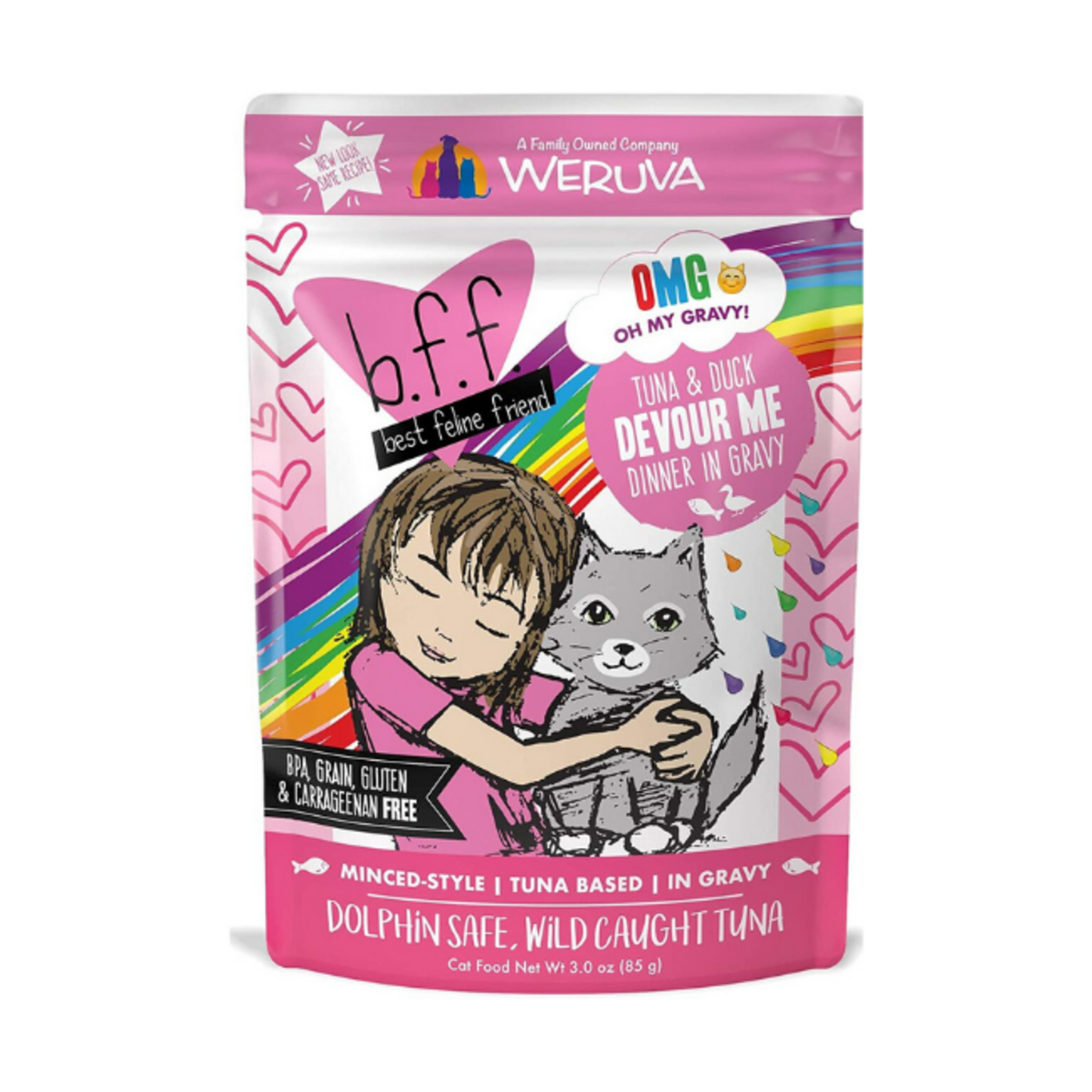 B.F.F. OMG Devour Me Tuna & Duck Dinner in Gravy Wet Cat Food, 3 oz.