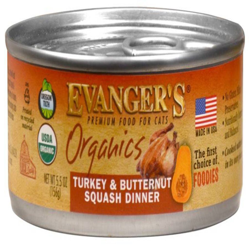 Evanger's Organic Turkey & Butternut Squash Wet Cat Food, 5.5 oz.