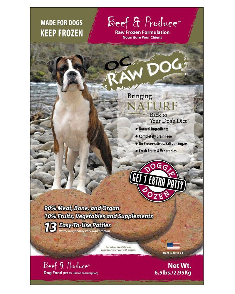 OC Raw Beef & Produce Patties Frozen Dog Food, 6.5 lbs.