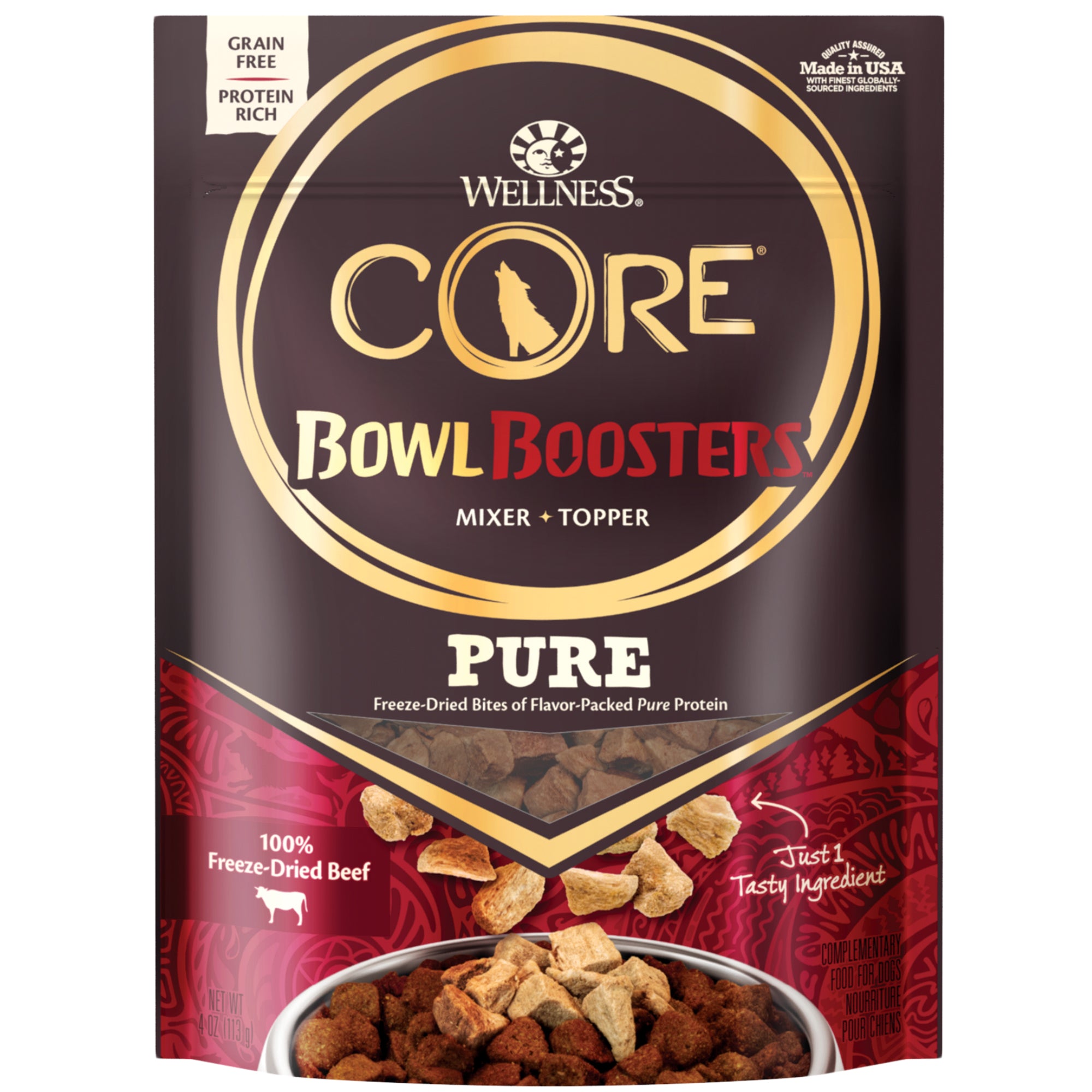 Wellness Bowl Boosters Bare Freeze-Dried Beef Dog Food Topper, 4 oz.