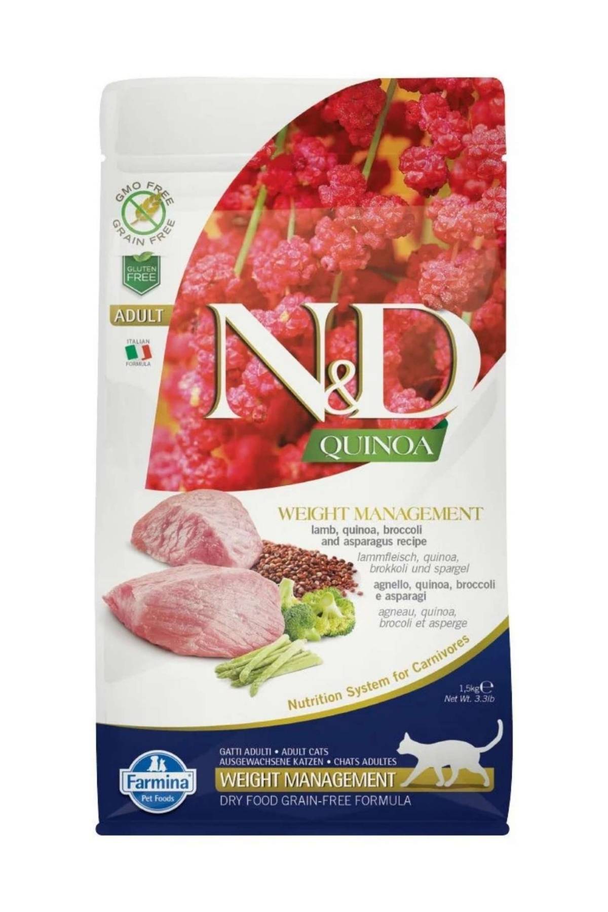 Farmina N&D Quinoa Weight Management Lamb & Broccoli Adult Dry Cat Food, 3.3 lbs.