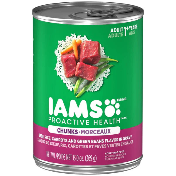 Iams ProActive Health Beef, Rice, Carrots & Green Beans Chunks in Gravy Adult Wet Dog Food, 13 oz.