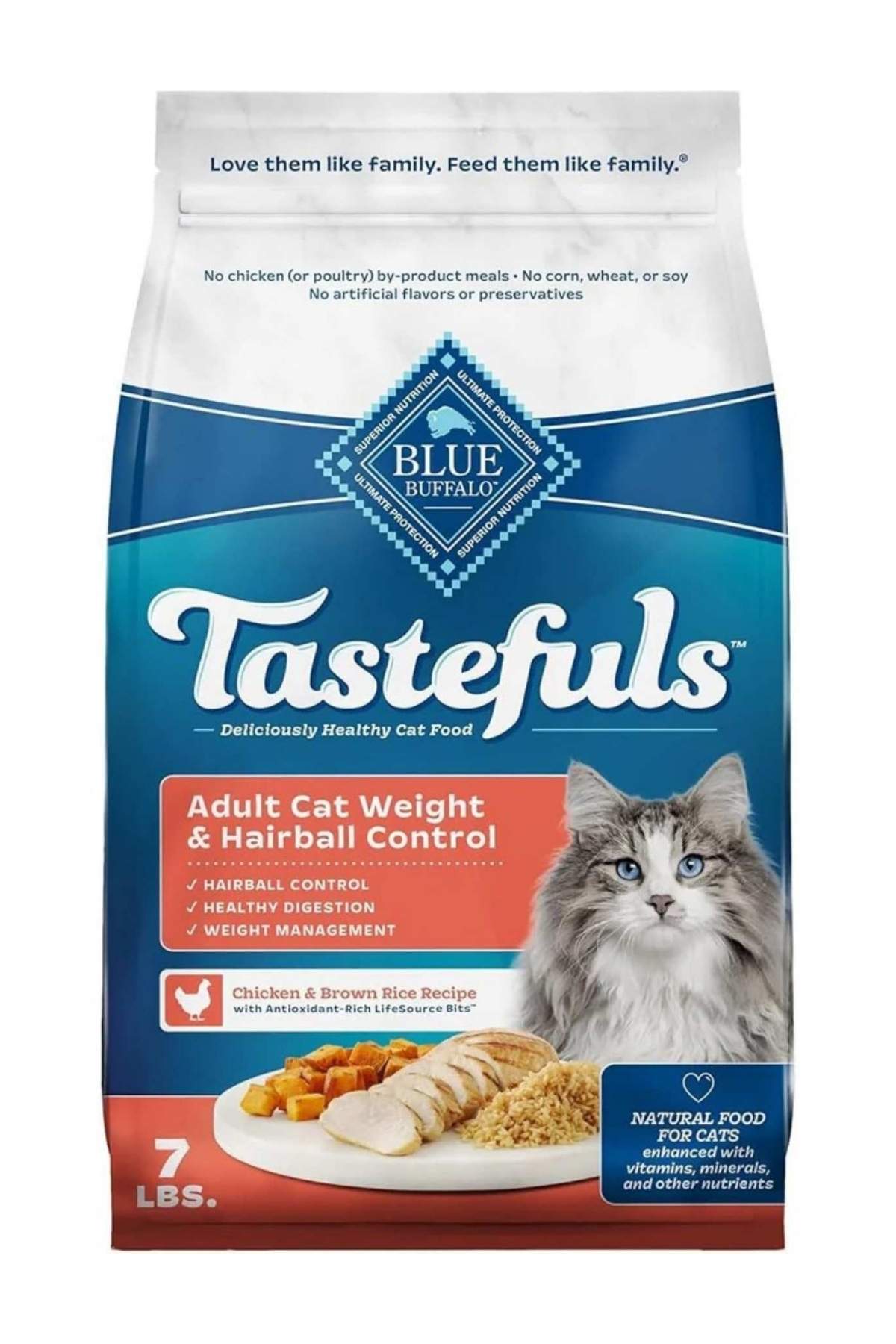 Blue Buffalo Tastefuls Weight & Hairball Control Chicken Dry Cat Food, 7 lbs.