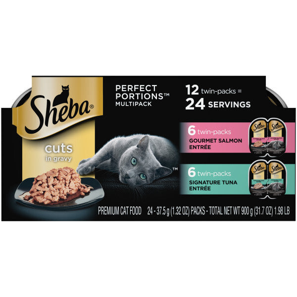 Edme-Petnsale Sheba Perfect Portions Wet Cat Food, Grain Free Gourmet Salmon And Signature Tuna Cuts in Gravy Var Can