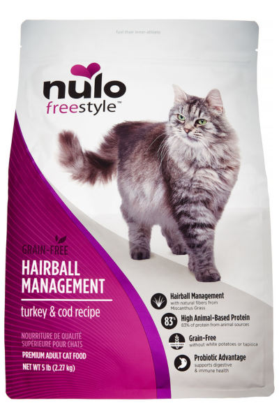 Nulo FreeStyle Hairball Management Turkey & Cod Grain-Free Dry Cat Food, 5 lbs.