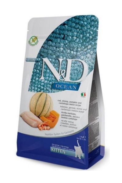 Farmina N&D Ocean Cod, Shrimp, Pumpkin & Melon Dry Kitten Food, 3.3 lbs.