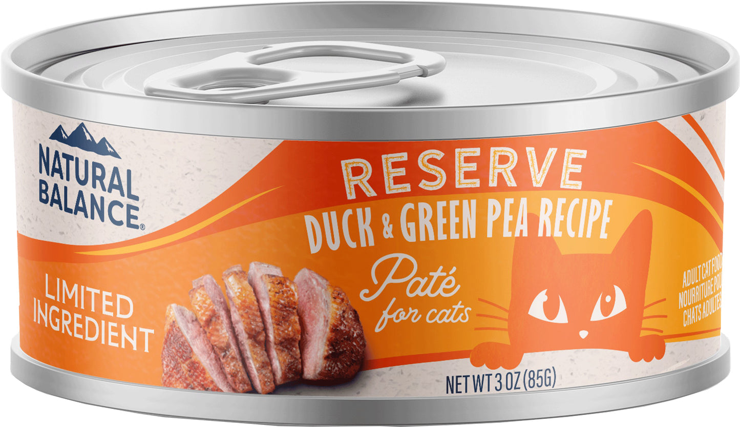 Natural Balance Limited Ingredient Reserve Duck & Green Pea Pate Wet Cat Food, 3 oz.