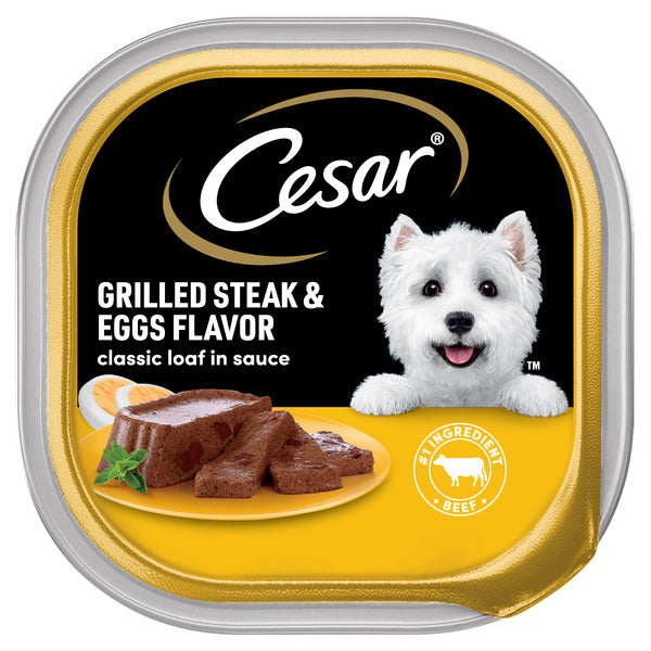 Cesar Grilled Steak & Eggs Dog Food, 3.5 oz Tray